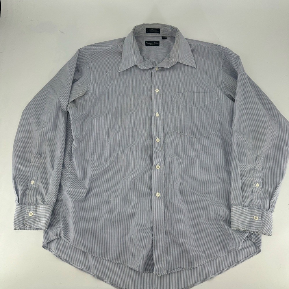 Christian Dior Monsieur Le Chemise Mens Blue White Striped Dress Shirt 17-34 USA